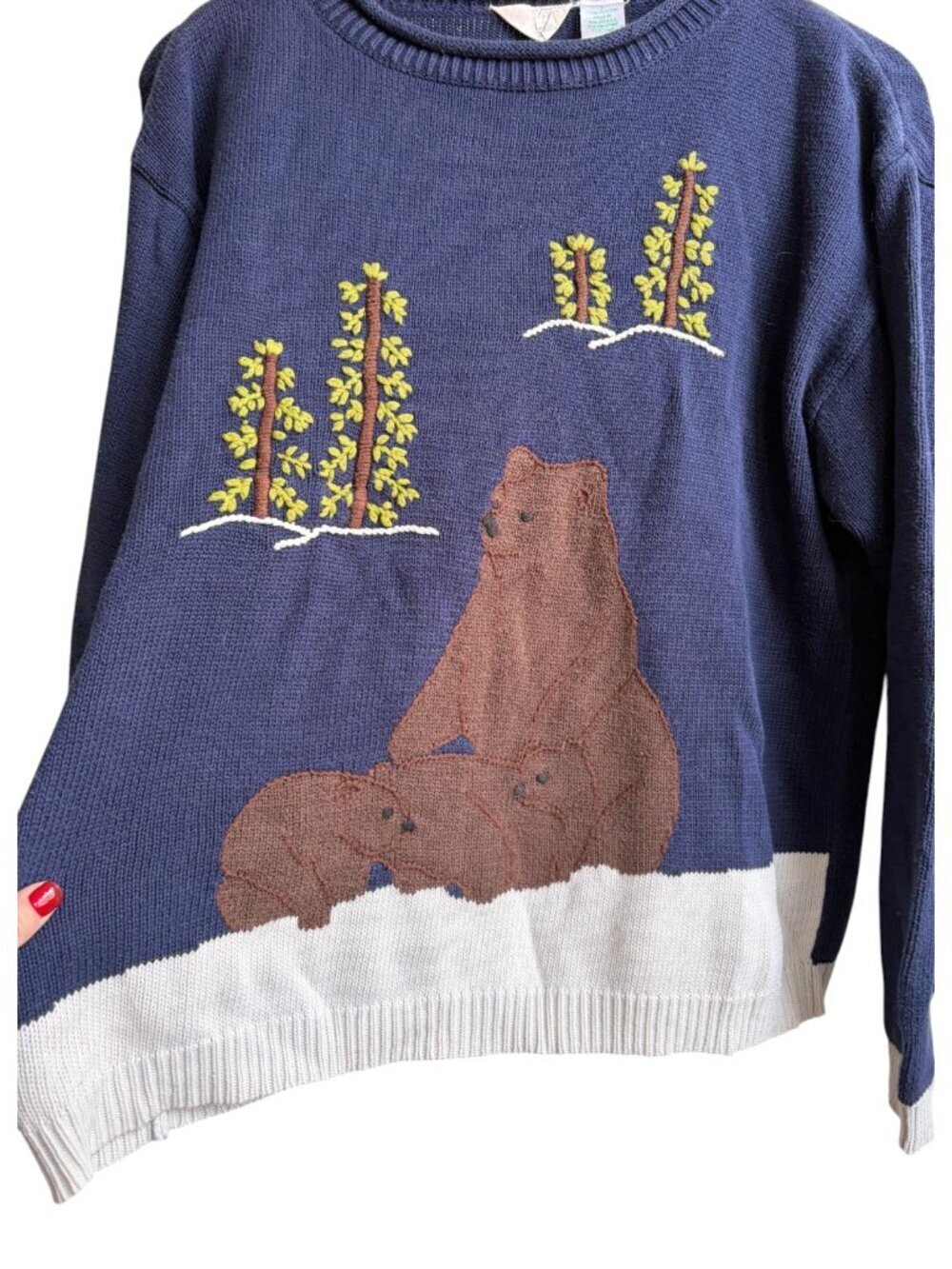 Vintage National Wildlife Federation Bear Pullover Sweater Granny Size Large - Picture 2 of 5